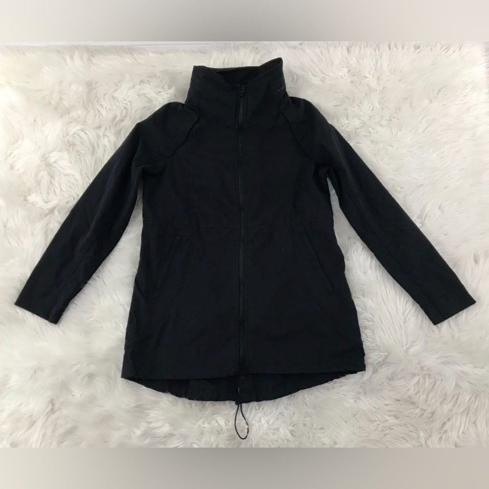 prAna Womens Black Organic Cotton Blend Hide Away Hood Full Zip Jacket Coat Sz S